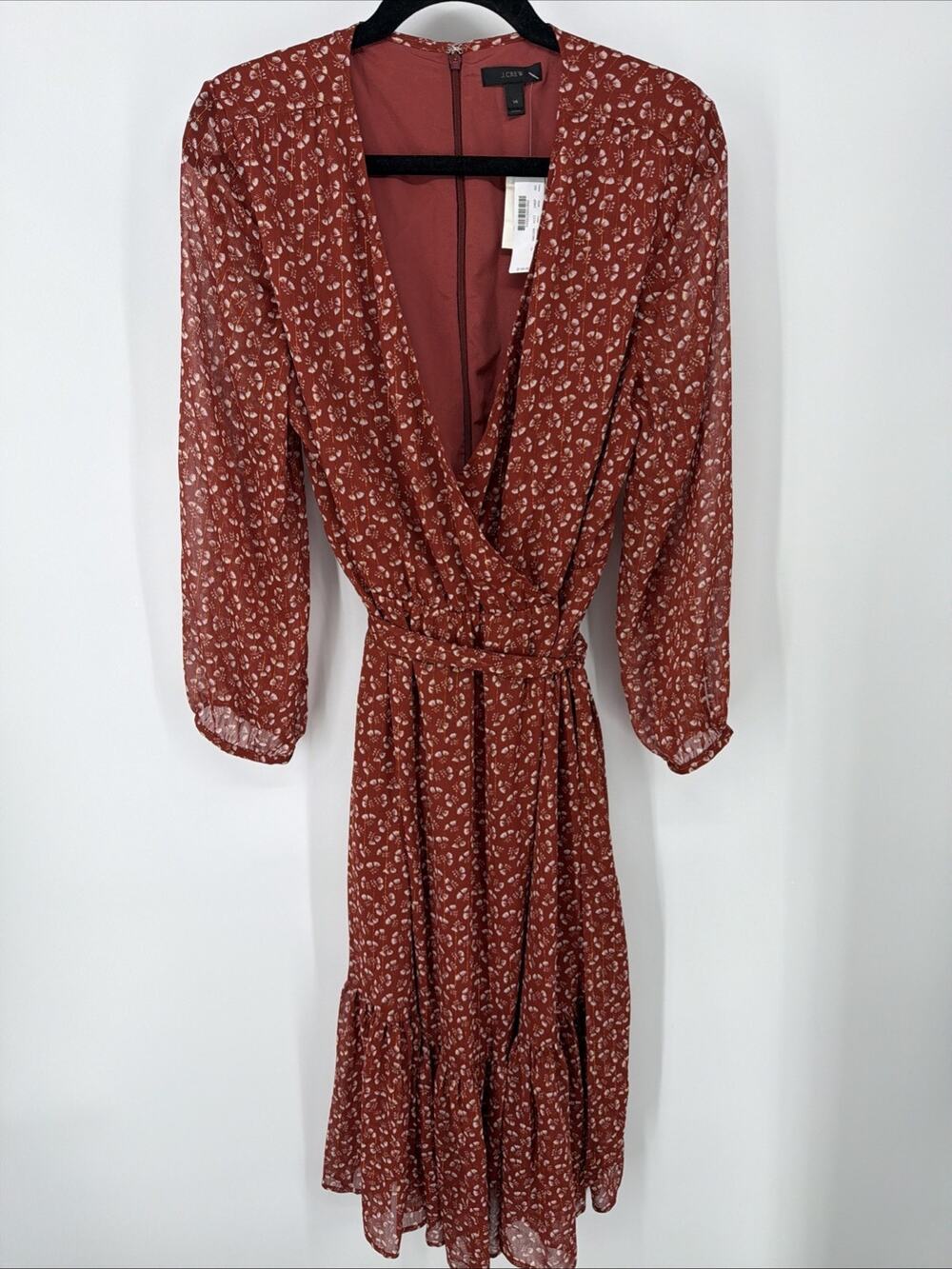 J Crew Point Sur Faux Wrap Maxi Dress 14 Floral Sparkle Rust Cream J2941